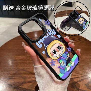 滑板拉布布 金屬隱形鏡頭支架 送鏡頭膜 防摔殼 手機殼  iPhone15 14 13 12 11 ProMax 保護殼