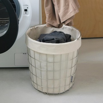 日本霜山 提把式不鏽鋼洗衣籃/置物籃(附防水布套)-27L