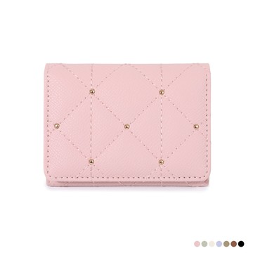 天藍小舖-菱格小金釘皮革三折短夾-共7色-$199【A08081922】