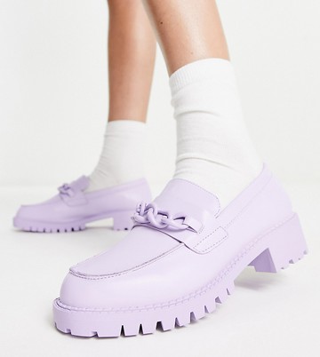 London Rebel Wide Fit chunky loafers with chain in lilac drench-Purple