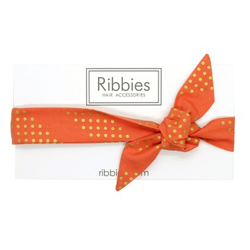 Ribbies｜兒童蝴蝶結髮帶-珊瑚紅金點點