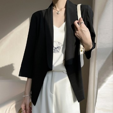 [巴黎精品] 現貨+預購 頂級法式絲質西裝外套緞面襯衫名媛絲綢冰絲涼感天絲西服女外套七分袖薄款天絲小西裝女外套5色a1be52