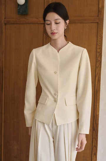 法式極簡 立裁弧形領西裝外套 闊腿長褲套裝