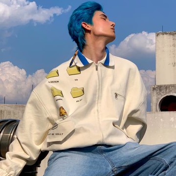 MamaHasGun秋款加州街頭美式復古老式電腦印花棒球服寬松夾克外套