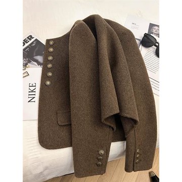 2025新款咖色法式精致短款雙面呢外套女秋冬高級感羊絨毛呢上衣潮