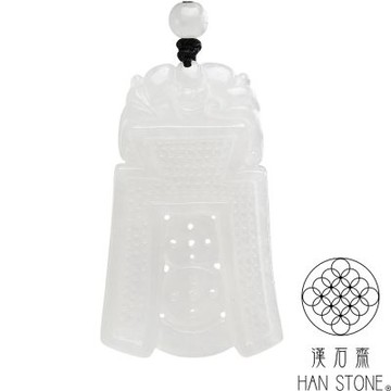 【漢石齋】天然翡翠A貨 蝙獸來財玉佩吊墜 冰糯種(33*54*7mm)