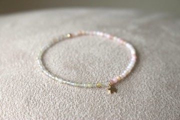 手環 蛋白石 金髮晶 彈性繩 - 一半一半 -