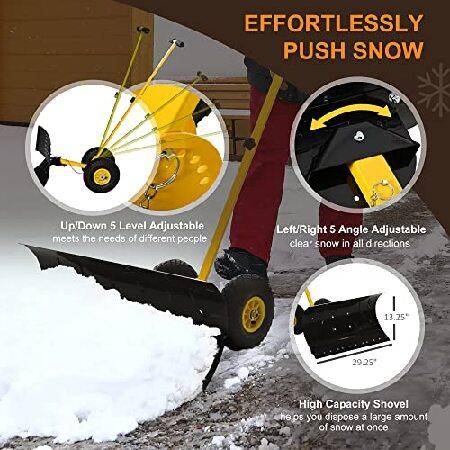 Outsunny Snow Shovel with Wheels, Heavy-Duty Metal Snow Pusher, Cushioned Adjustable Angle Handle Snow Removal Tool, 29