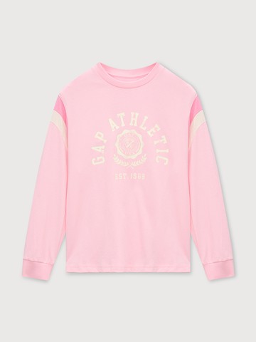 女童裝 Logo純棉印花圓領長袖上衣-粉色