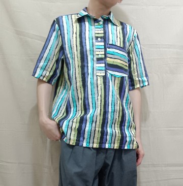 Designer collection 手繪感彩色條紋前短後長半襟衫