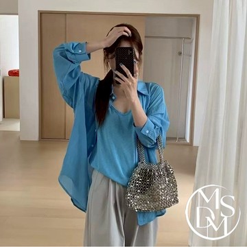 【MDMS】韓系兩件式襯衫背心組  春夏薄款 出遊通勤 實穿感 休閒款慵懶長袖襯衫 春夏穿搭氣質百搭吊帶背心女 S317