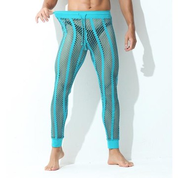 家居長褲男寬松薄款居家休閑睡褲可外穿性感鏤空透明大網洞起居褲