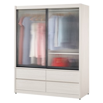 Boden-柏倫5尺四抽長虹玻璃推門衣櫃/透視拉門衣櫃(雙吊桿-黑色鋁框)-152x61x197cm