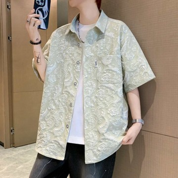 夏季新款男士寬鬆襯衫 短袖襯衫 港風印花短袖襯衫男 潮流寬鬆透氣 襯衫 上衣 ZS05