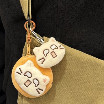零錢包🍋卡通表情大眼哭泣貓零錢包女學生耳機包掛件軟妹卡包鑰匙包收納包  卡通卡包多層小錢包 日系拉鏈包書包掛件零錢袋