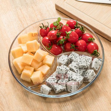 鋼化玻璃三分格盤子早餐餐具分餐盤分隔盤家用水果盤配菜盤【不二雜貨】