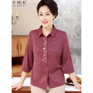 中老年人媽媽夏裝襯衫七分袖2025夏季新款奶奶春夏襯衣老太太衣服