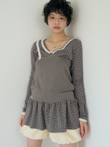 STARRY LACE SHIRRING DRESS [CHARCOAL]