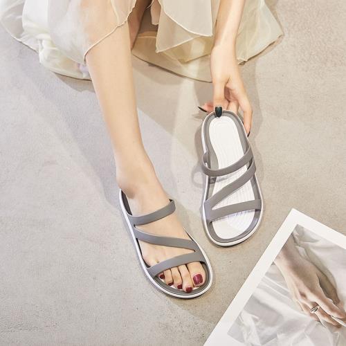 夏季新款軟底外穿涼拖鞋女果凍鞋坡跟沙灘洞洞鞋百搭水晶塑料涼鞋