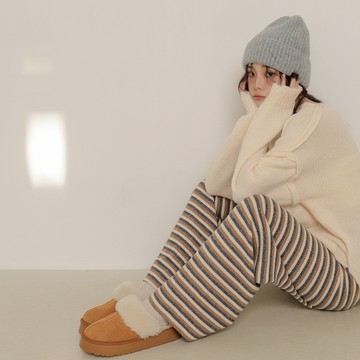 鬆緊條紋抽繩棉褲-卡【KT201501】