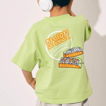 日本 devirock - 100%棉 世界美食印花短袖上衣-韓國風-黃綠