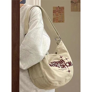 日系帆布包女大學生上課ins慵懶風大容量單肩斜挎小眾刺繡托特包