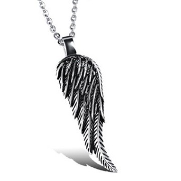 鈦鋼項鍊 吊墜-歐美天使翅膀羽翼情人節生日禮物男配件73cm34【獨家進口】【米蘭精品】