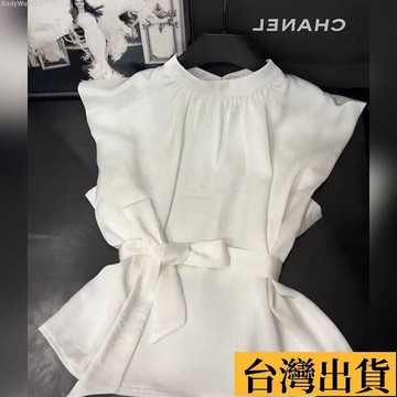 🌈台倉出庫🌈 夏季高級感氣質雪紡襯衫 爆款係帶設計感上衣 女歐貨小衫
