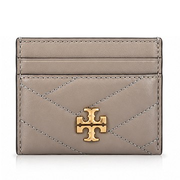 TORY BURCH KIRA金屬LOGO皮革絎縫卡片夾(蒼鷺灰)