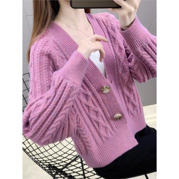 慵懶風小個子開衫針織外套 女2025年新款女士毛衣短款厚外搭秋冬