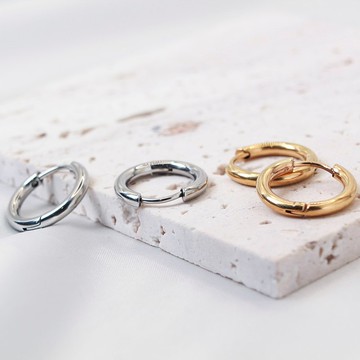 【SWS飾品】經典素色圈圈 醫療鋼耳環 抗過敏 鍍金、銀色 耳扣式