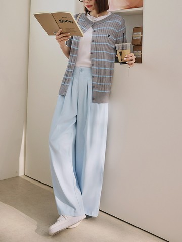 修身打褶落地寬褲