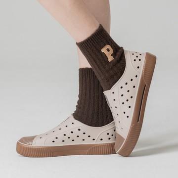 moz瑞典駝鹿 雙色洞洞水鞋 (奶蓋焦糖) 舒適厚底 防潑水-附鞋扣