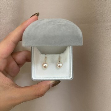 日本Akoya海水珍珠耳環 8mm 18K金 鑽石 近無瑕 皮光佳