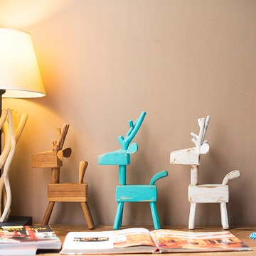 泰國進口北歐風格擺件小清新純手工可愛小鹿裝飾品兒童房木雕動物