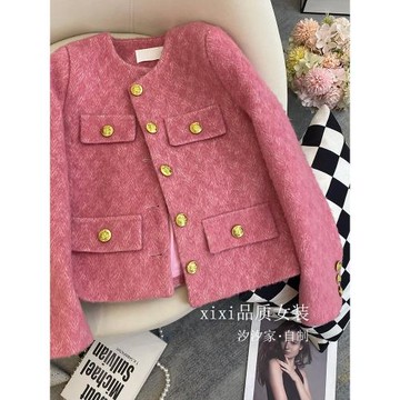 樹莓粉小香風外套女2024秋冬新款氣質名媛法式千金羊毛呢子短上衣
