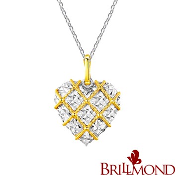 【BRILLMOND】18K金愛心刻花雙色墜(18K金台+18K金鍊)