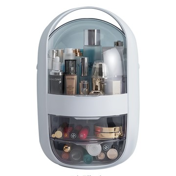 天鵝款可攜式翻蓋化妝品收納盒 ABS材質 尺寸26x24x40公分  珍珠白  1個