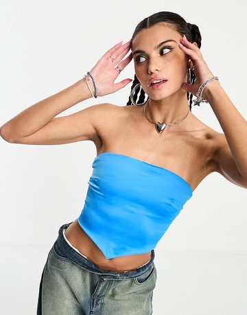 JJXX cropped satin scarf top in bright blue