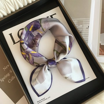 2025春季新款水仙花100%桑蠶絲真絲絲巾女領巾小方巾圍巾