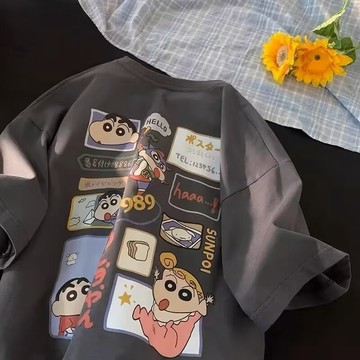 【多色大碼】M-5XL 夏季港風 卡通小新印花短袖 多色男式女版情侶 中性款超大運動短袖 加大尺碼T恤圓領T恤時尚T恤