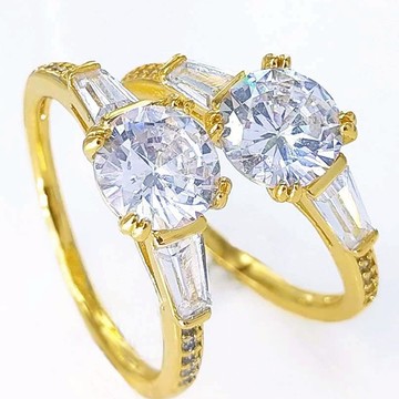 H4371 閃亮圓形白水鑽戒指 招財開運 單顆大鑽石鑽戒 鍍24K金 氣質款男戒女戒 仿金/防退色 韓系飾品