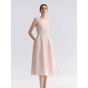 (免運)朗姿2025年夏季新款優雅一字領無袖連衣裙女高級感法式修身收腰裙