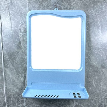 衛生間浴室掛鏡  免打孔掛墻鏡浴室衛生間鏡子出租屋化妝鏡臥室壁掛鏡帶廁所置物架