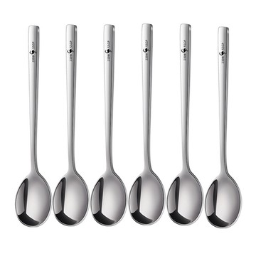 PUSH!廚房用品加厚316食品級不銹鋼勺子調羹咖啡勺湯匙長柄湯勺飯勺大號6只裝E185