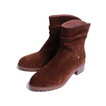 個性帥氣麂皮抓皺質感短靴深咖色