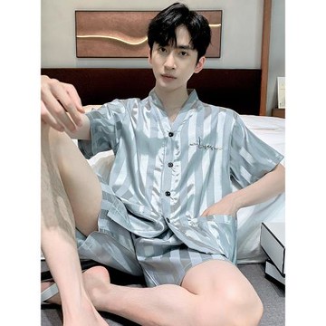 男睡衣夏款短袖薄款冰絲涼感夏季天青少年男款外穿男士家居服套裝