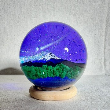 富士山與流星的輝夜樹脂藝術擺飾