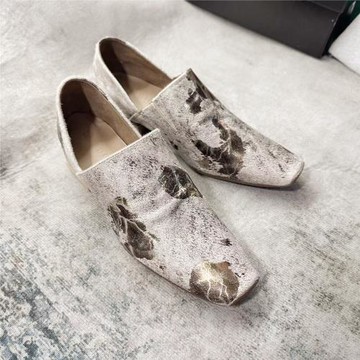 馬毛單鞋女2025新款開春皮鞋平底一腳蹬真皮平底粗跟軟底樂福鞋