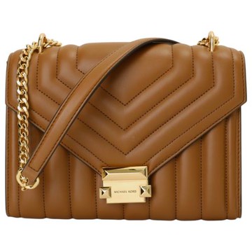 MICHAEL KORS-金牌壓釦縫線紋皮革鍊帶肩/斜背包(駱駝色)中